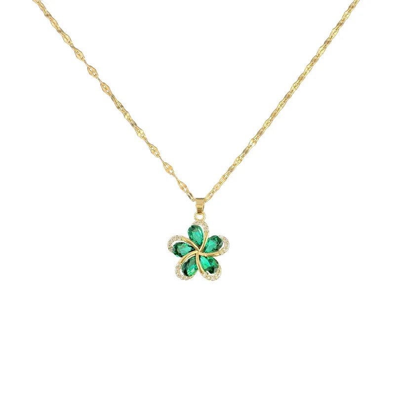 Green Zircon Flowers Pendant Necklace - A New Luxury for Women, Girls, and a Lucky Chain for Birthday Jewelry Gifts N1886