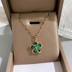 Green Zircon Flowers Pendant Necklace - A New Luxury for Women, Girls, and a Lucky Chain for Birthday Jewelry Gifts N1886