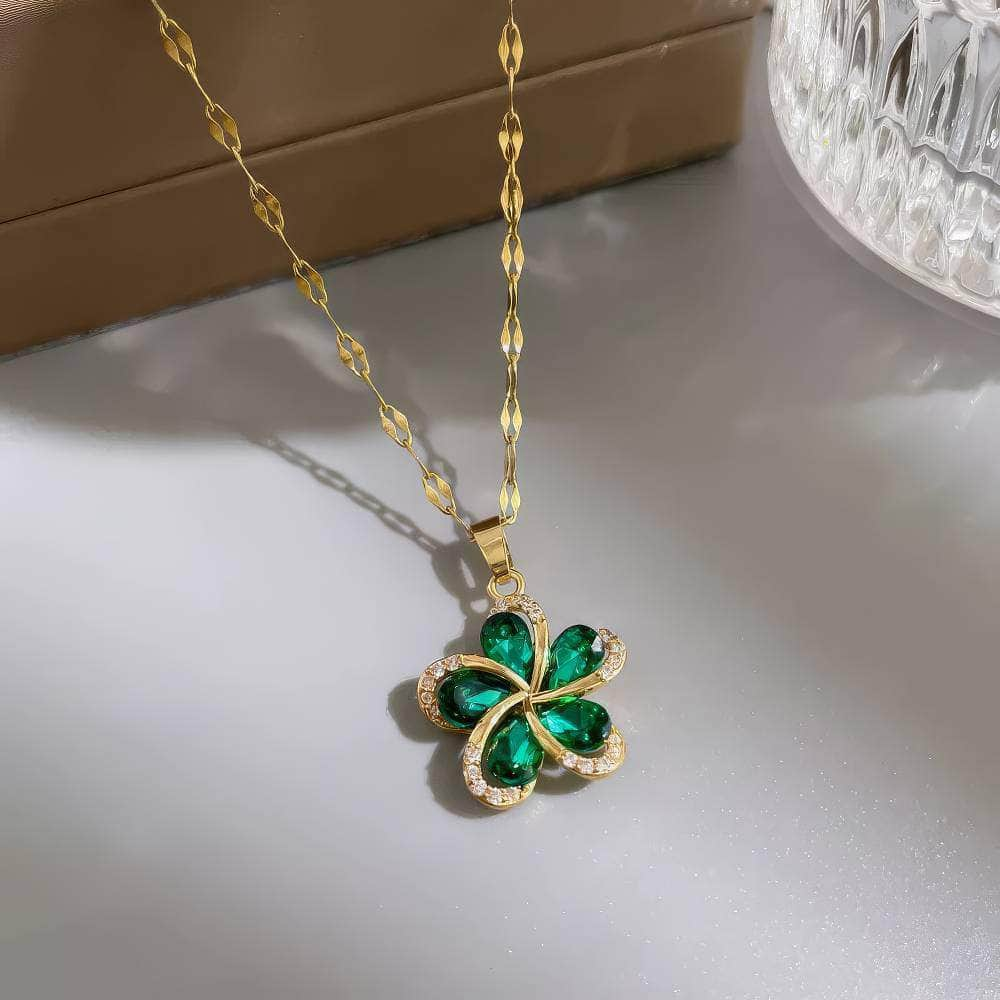 Green Zircon Flowers Pendant Necklace - A New Luxury for Women, Girls, and a Lucky Chain for Birthday Jewelry Gifts N1886