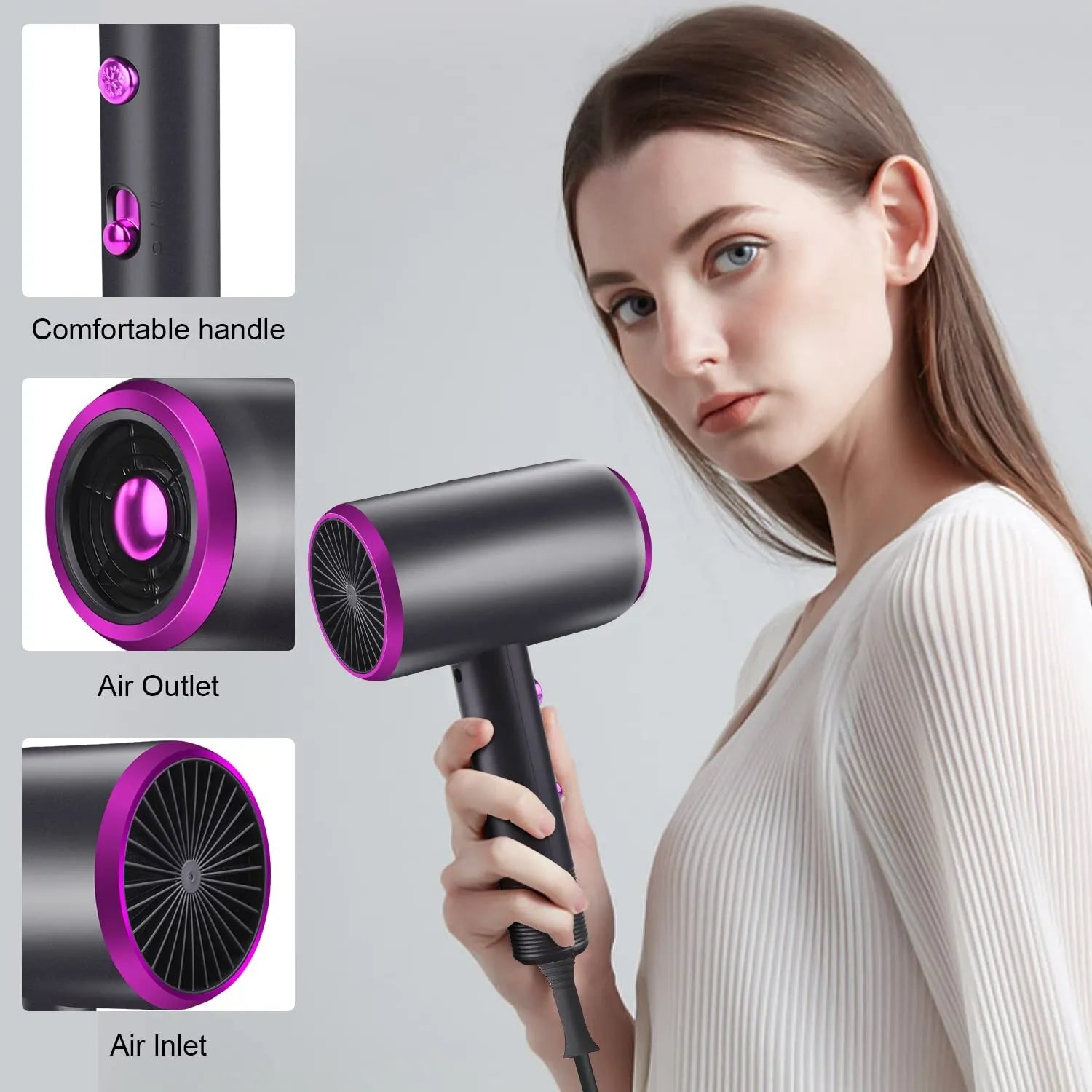 Hair Dryer with Diffuser & Comb Brush - 1800W Ionic, Constant Temperature Hair Care, Damage-Free