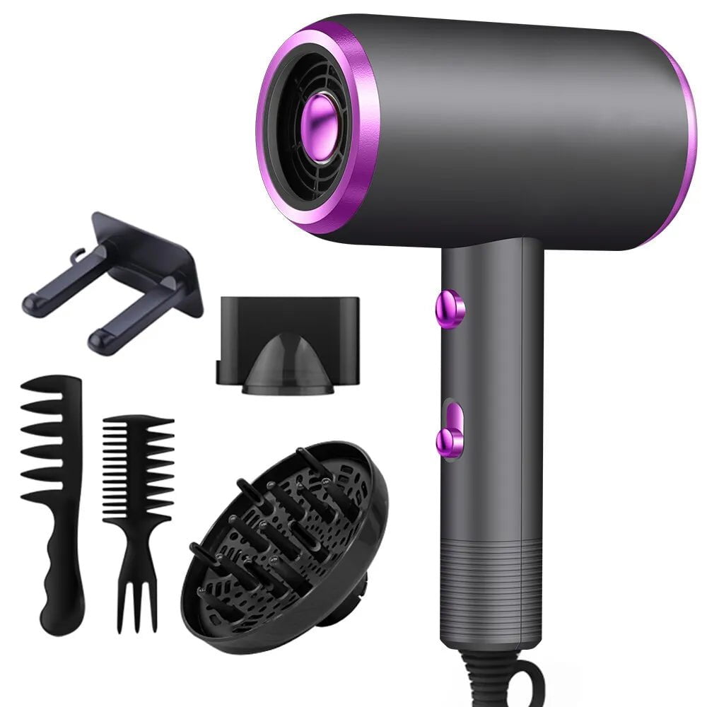 Hair Dryer with Diffuser & Comb Brush - 1800W Ionic, Constant Temperature Hair Care, Damage-Free European regulations / GRAY