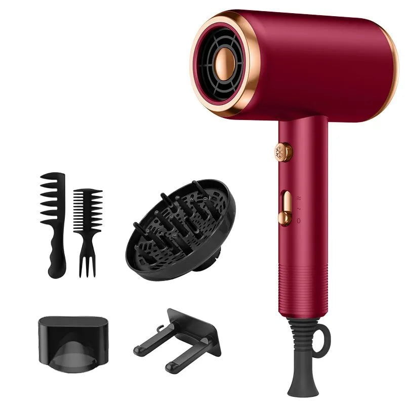 Hair Dryer with Diffuser & Comb Brush - 1800W Ionic, Constant Temperature Hair Care, Damage-Free European regulations / Red