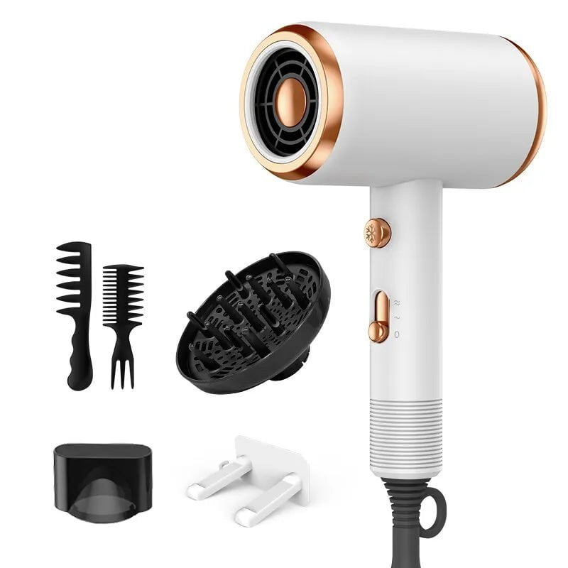Hair Dryer with Diffuser & Comb Brush - 1800W Ionic, Constant Temperature Hair Care, Damage-Free European regulations / WHITE
