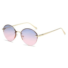 Half Metal Frame Oval Sunglasses Blue/Light Pink / Resin