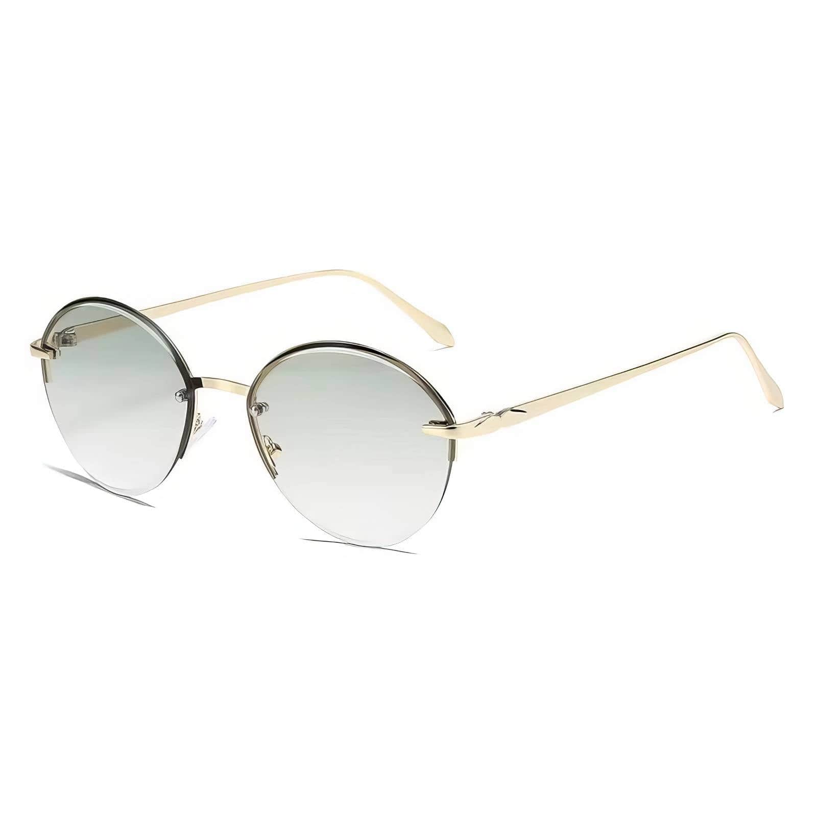 Half Metal Frame Oval Sunglasses Blue / Resin