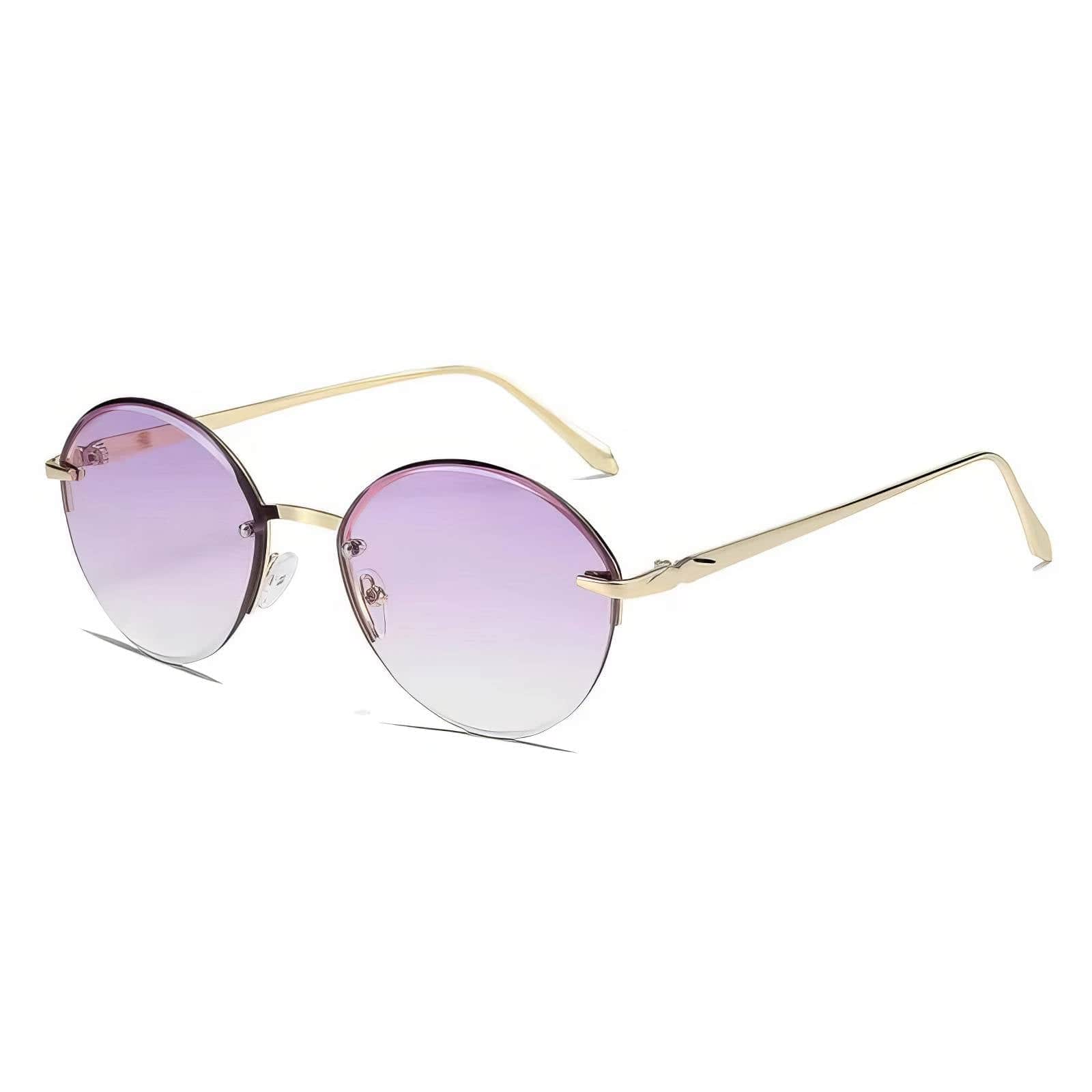 Half Metal Frame Oval Sunglasses Light Purple / Resin