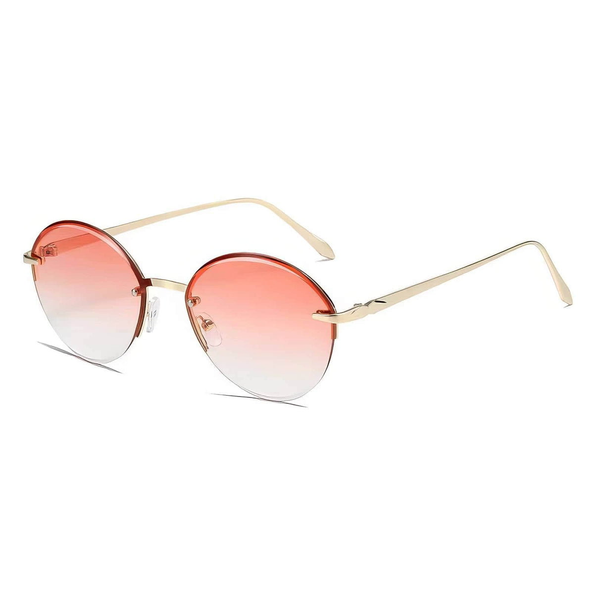 Half Metal Frame Oval Sunglasses Salmon / Resin