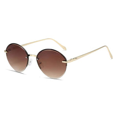 Half Metal Frame Oval Sunglasses Tea / Resin