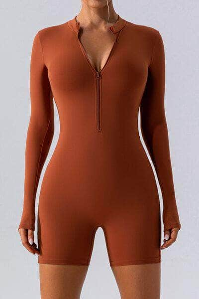 Half Zip Long Sleeve Active Romper Ochre / S