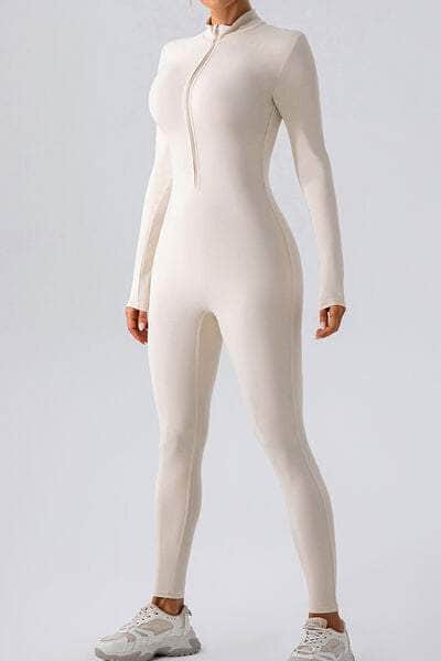 Half Zip Mock Neck Active Jumpsuit White / S
