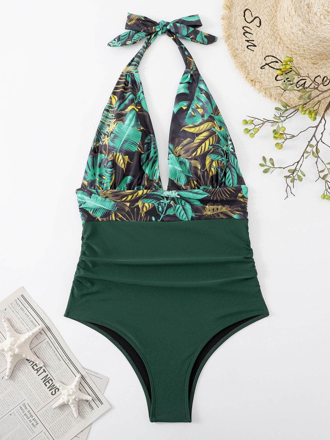 Halter Neck One-Piece Swimwear Green / S