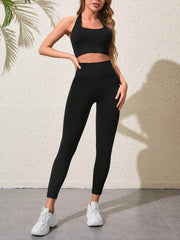 Halter Neck Top and Pants Active Set Black / S