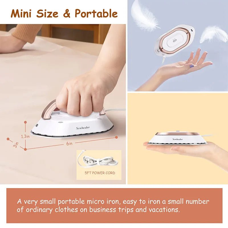 Handheld Mini Electric Dry Iron - 120V/220V Dual-Voltage, 30S Heat, Non-Steam Garment Irons for Clothes