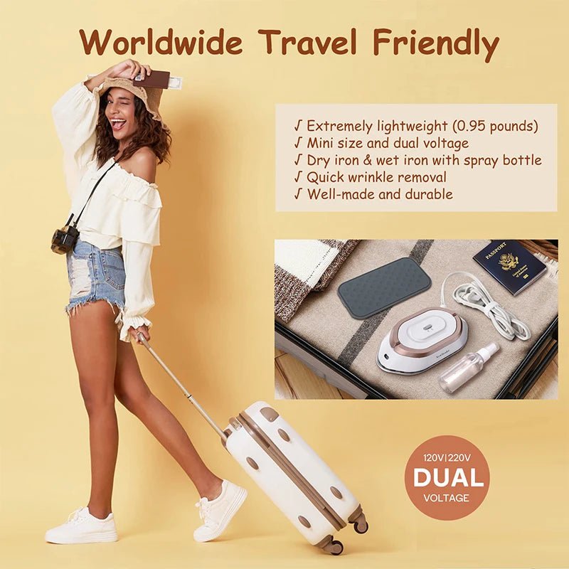 Handheld Mini Electric Dry Iron - 120V/220V Dual-Voltage, 30S Heat, Non-Steam Garment Irons for Clothes