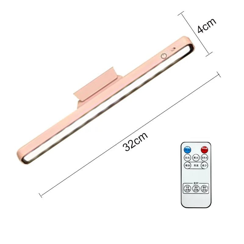 Hanging Magnetic Desk Lamp - LED, USB Rechargeable, Stepless Dimming, Cabinet Closet Wardrobe Night Light Pink Remote Control
