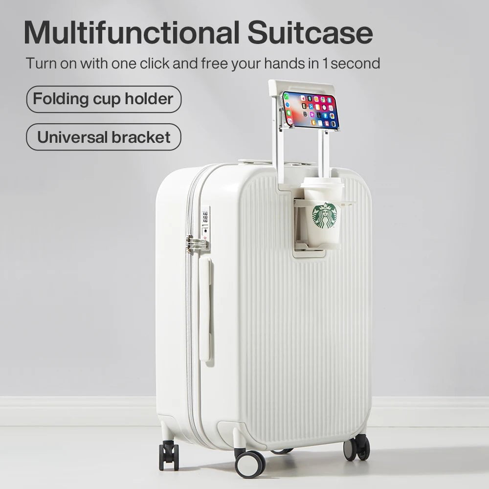 Hard Shell Carry-On Luggage with Cup Holder