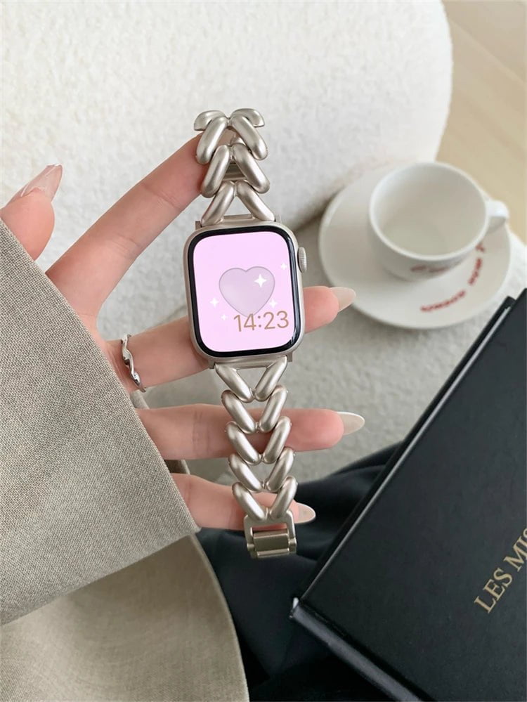 Heart and Starlight Metal Strap for Apple Watch Band Starlight / 42 or 44 or 45mm
