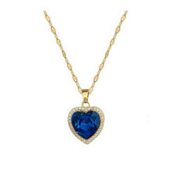 Heart Big Blue Zircon Pendant Necklace - Fashion Clavicle Chain Jewelry for Women and Girls, perfect Birthday Gift N2445