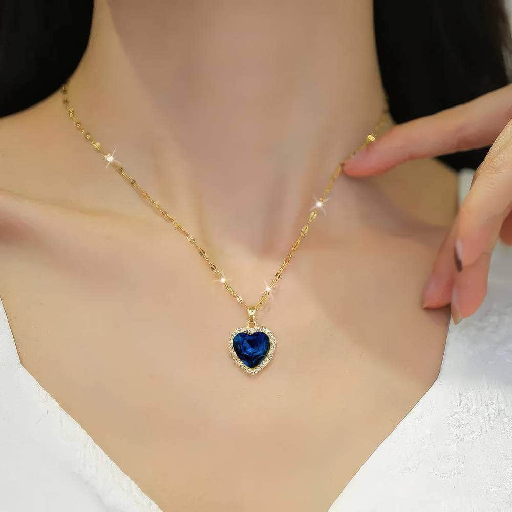 Heart Big Blue Zircon Pendant Necklace - Fashion Clavicle Chain Jewelry for Women and Girls, perfect Birthday Gift N2445