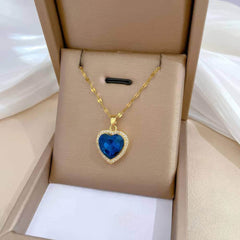 Heart Big Blue Zircon Pendant Necklace - Fashion Clavicle Chain Jewelry for Women and Girls, perfect Birthday Gift N2445