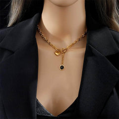 Heart Black Stone Pendant Necklace N1931
