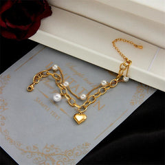 Heart Pearl Charm Bracelet B588