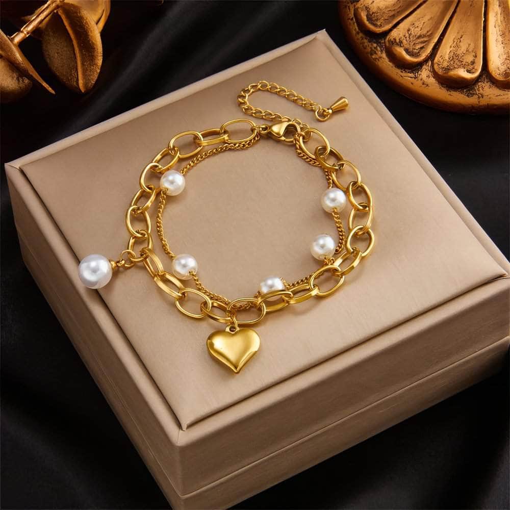 Heart Pearl Charm Bracelet B588