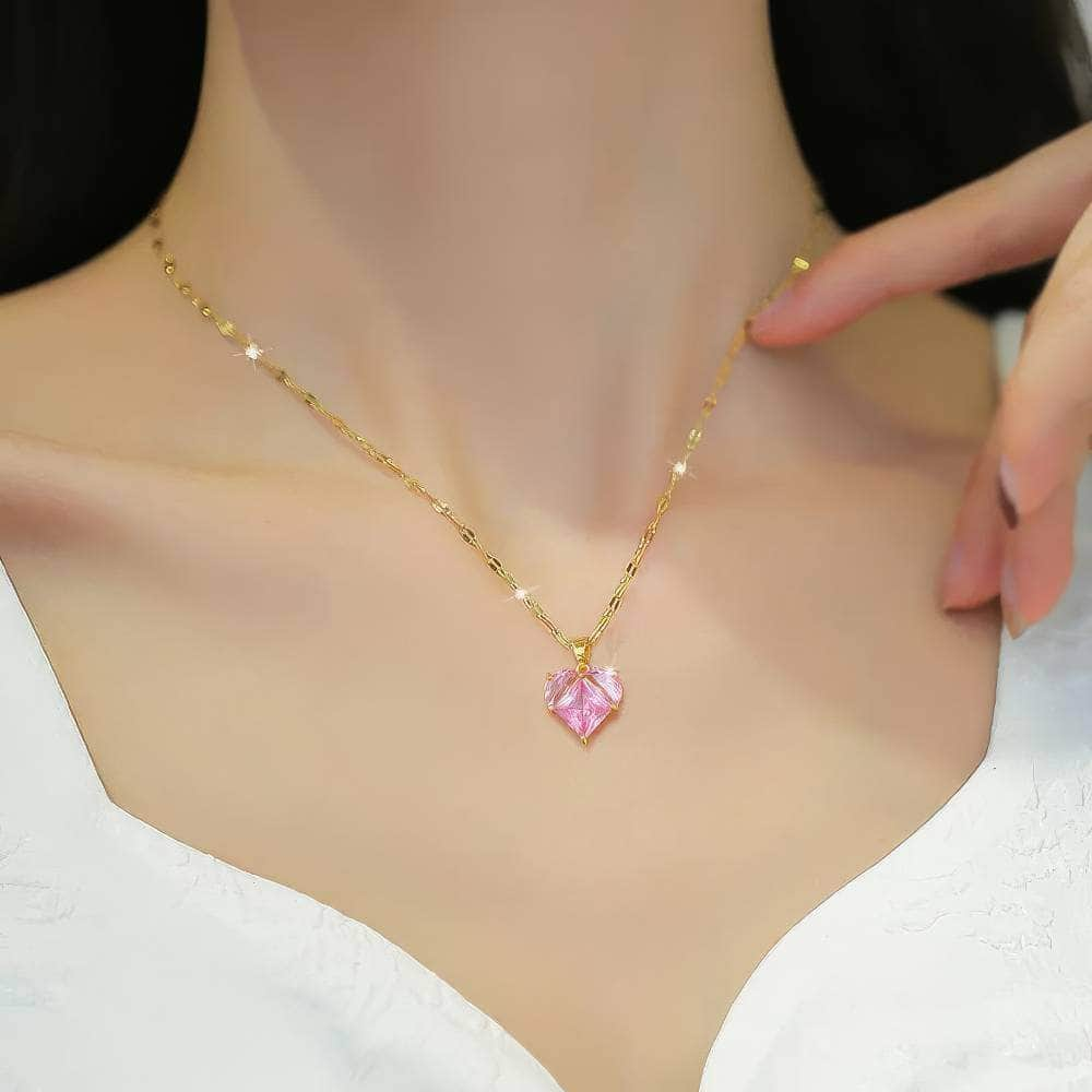 Heart Pink Zircon Pendant Necklace - Perfect for Women and Girls, an ideal Clavicle Chain for Parties N1877