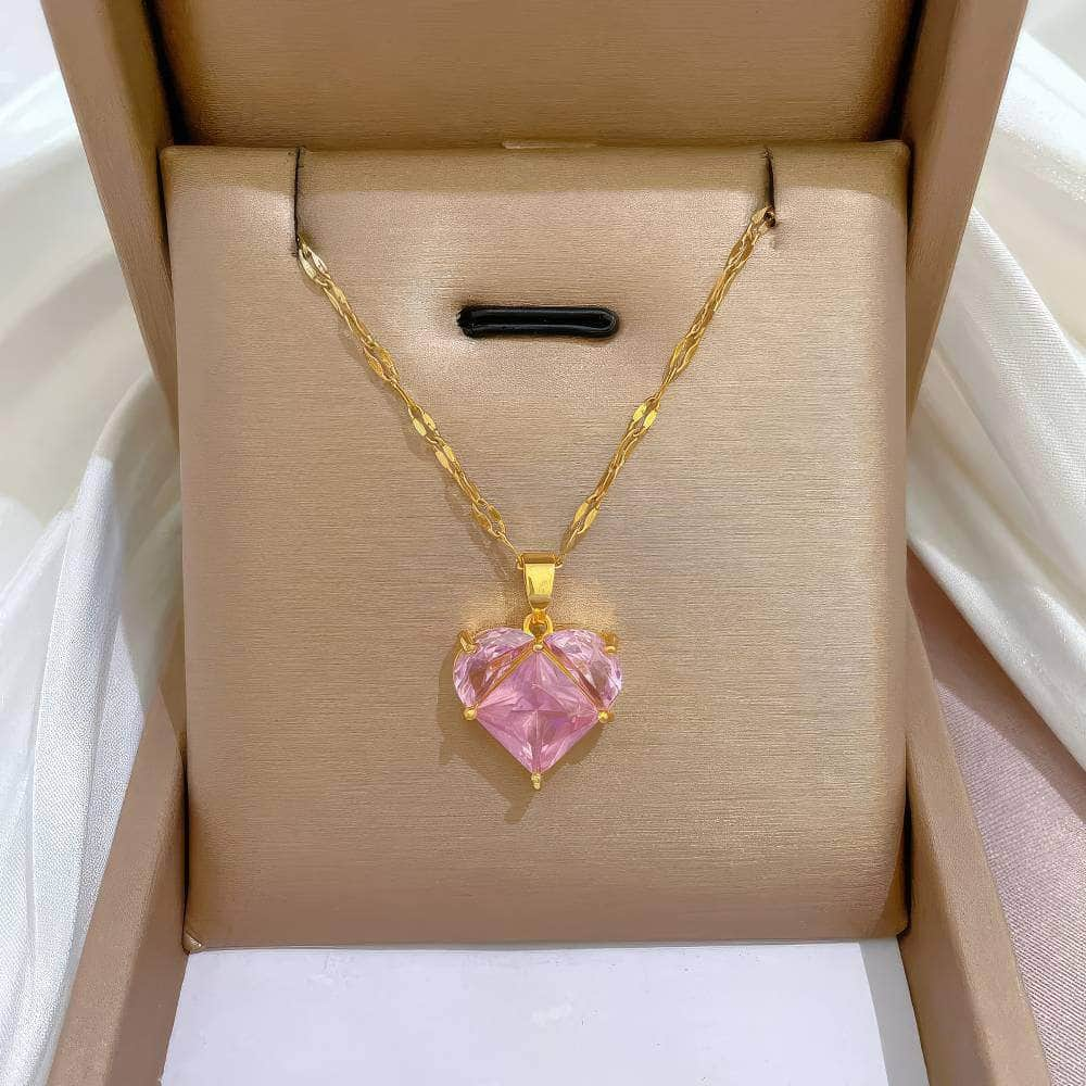 Heart Pink Zircon Pendant Necklace - Perfect for Women and Girls, an ideal Clavicle Chain for Parties N1877