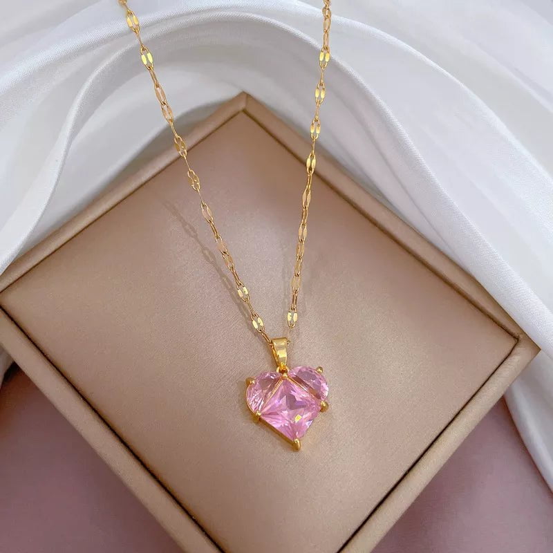 Heart Pink Zircon Pendant Necklace - Perfect for Women and Girls, an ideal Clavicle Chain for Parties N1877