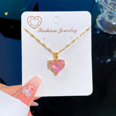 Heart Pink Zircon Pendant Necklace - Perfect for Women and Girls, an ideal Clavicle Chain for Parties N1877