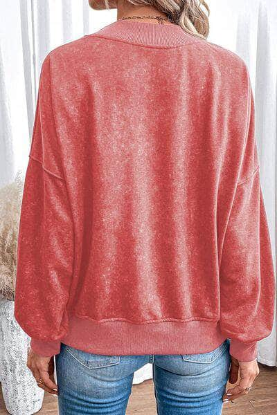 Heart Round Neck Dropped Shoulder Sweatshirt