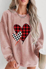 Heart Round Neck Dropped Shoulder Sweatshirt Dusty Pink / S