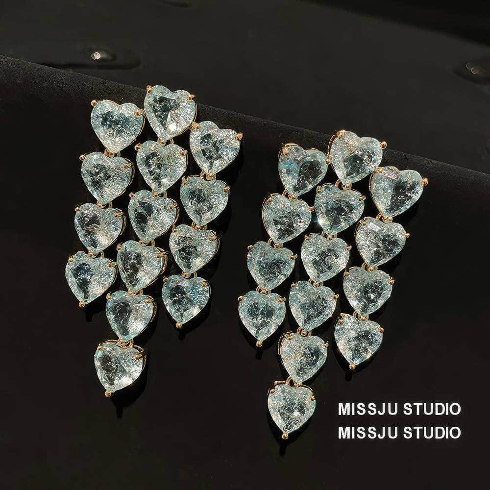 Heart-Shaped Chandelier Dangle Statement Earrings LightBlue