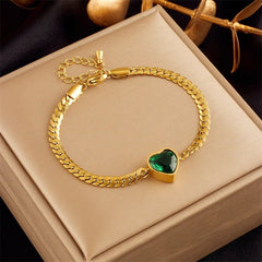 Heart-Shaped Green and White Crystal Pendant Necklace and Bracelet for Women B751