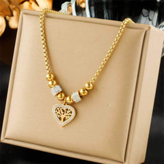 Heart-Shaped Tree Pendant Necklace - New Fashion Beads Choker Chains Jewelry for Women N2273