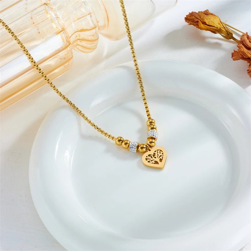 Heart-Shaped Tree Pendant Necklace - New Fashion Beads Choker Chains Jewelry for Women N2273