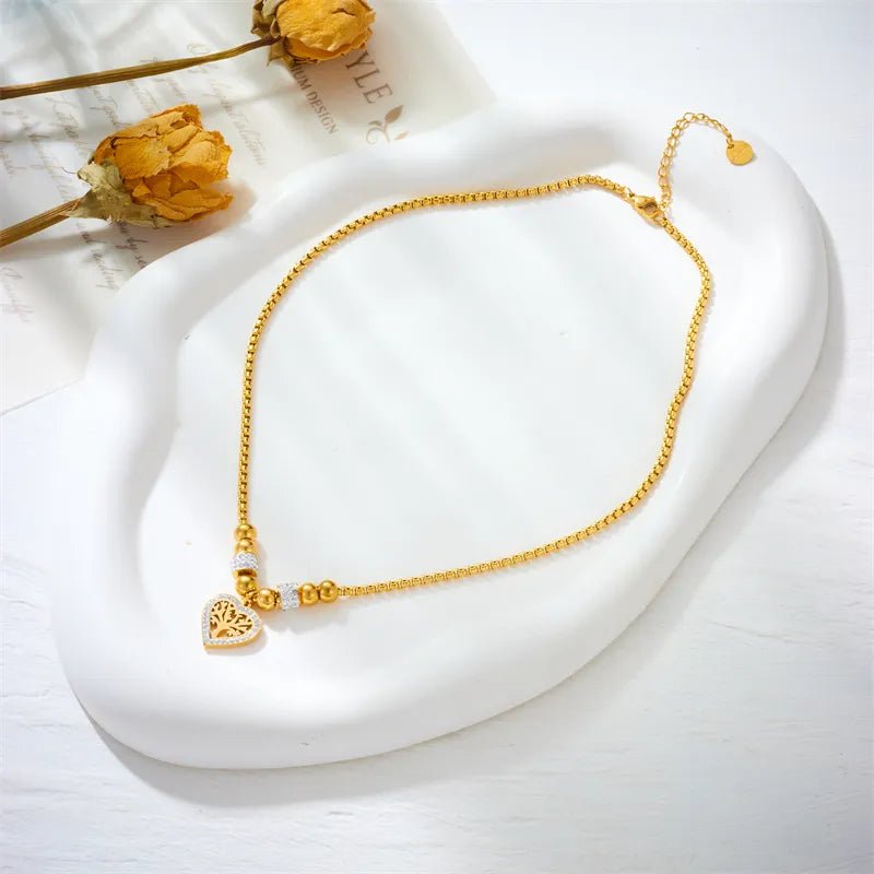 Heart-Shaped Tree Pendant Necklace - New Fashion Beads Choker Chains Jewelry for Women N2273