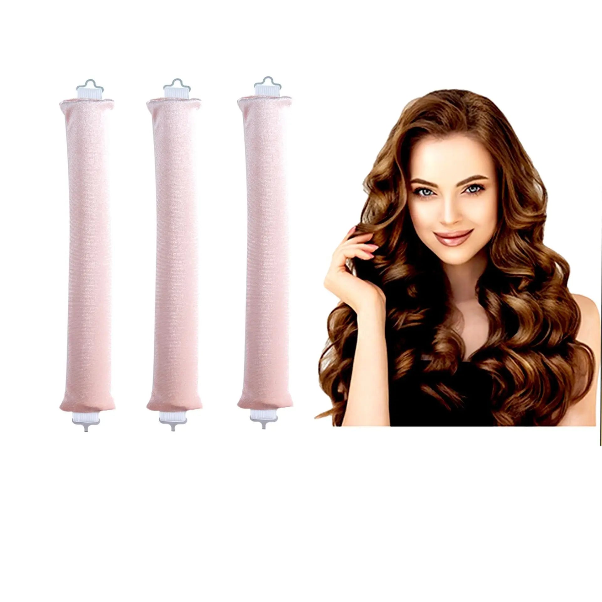 Heatless Curling Rod Headband with Flexi Rods Beige-3pcs