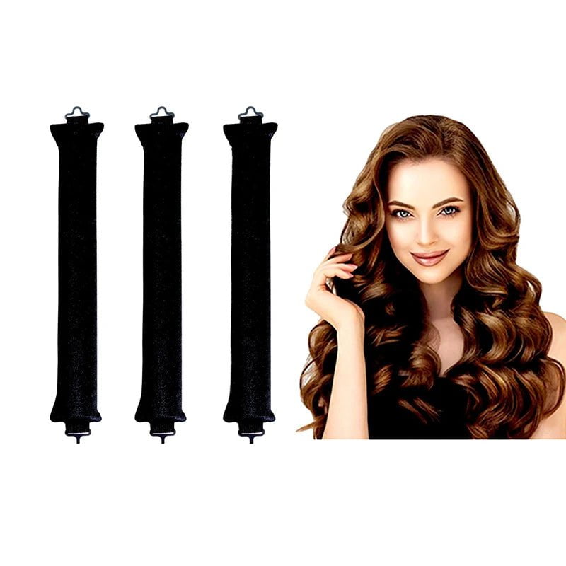 Heatless Curling Rod Headband with Flexi Rods Black-3pcs