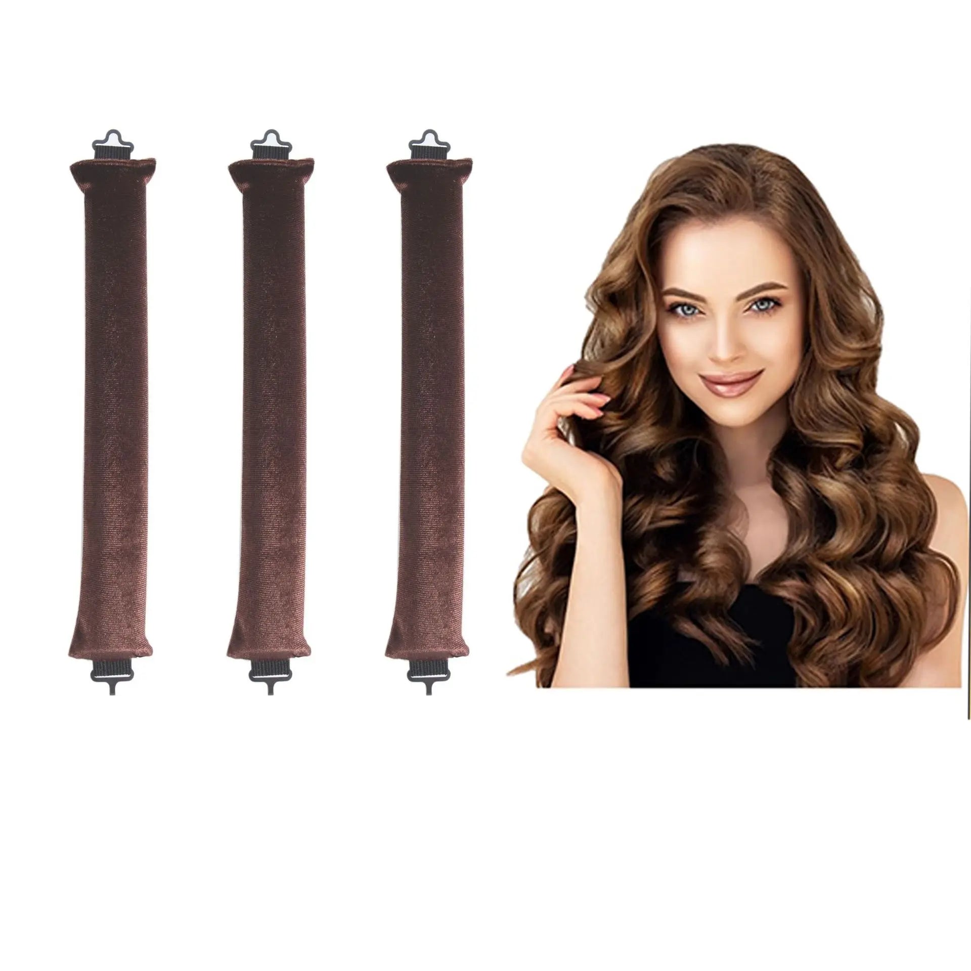 Heatless Curling Rod Headband with Flexi Rods Brown-3pcs