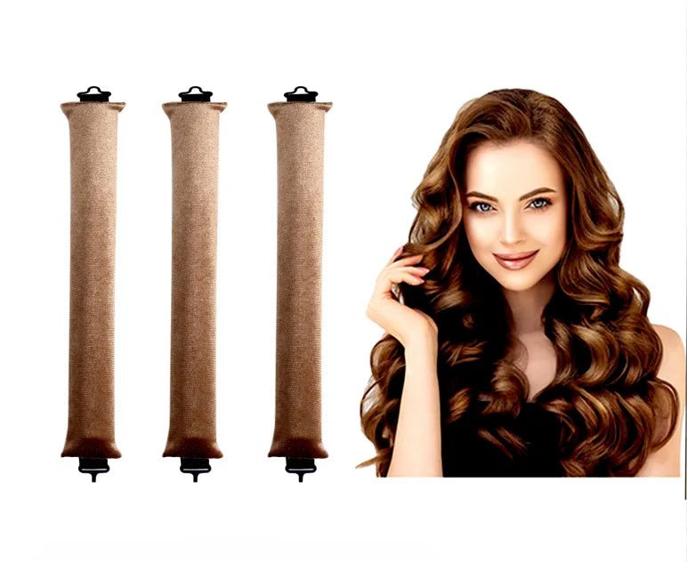 Heatless Curling Rod Headband with Flexi Rods Khaki-3pcs