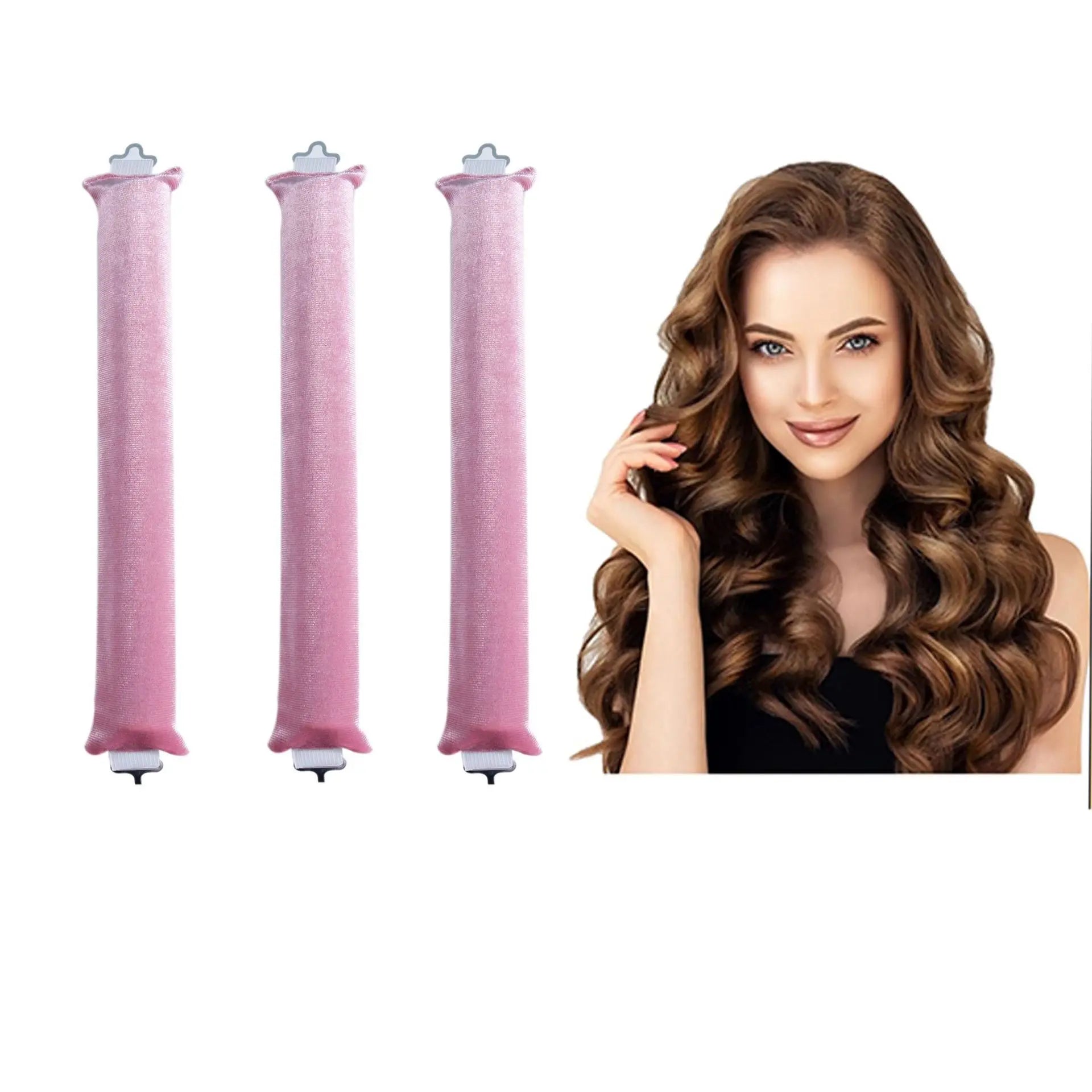 Heatless Curling Rod Headband with Flexi Rods Pink-3pcs