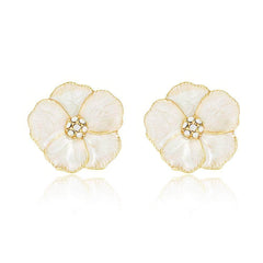 Hibiscus Shaped Rhinestone Decor Statement Earrings White / Clip On