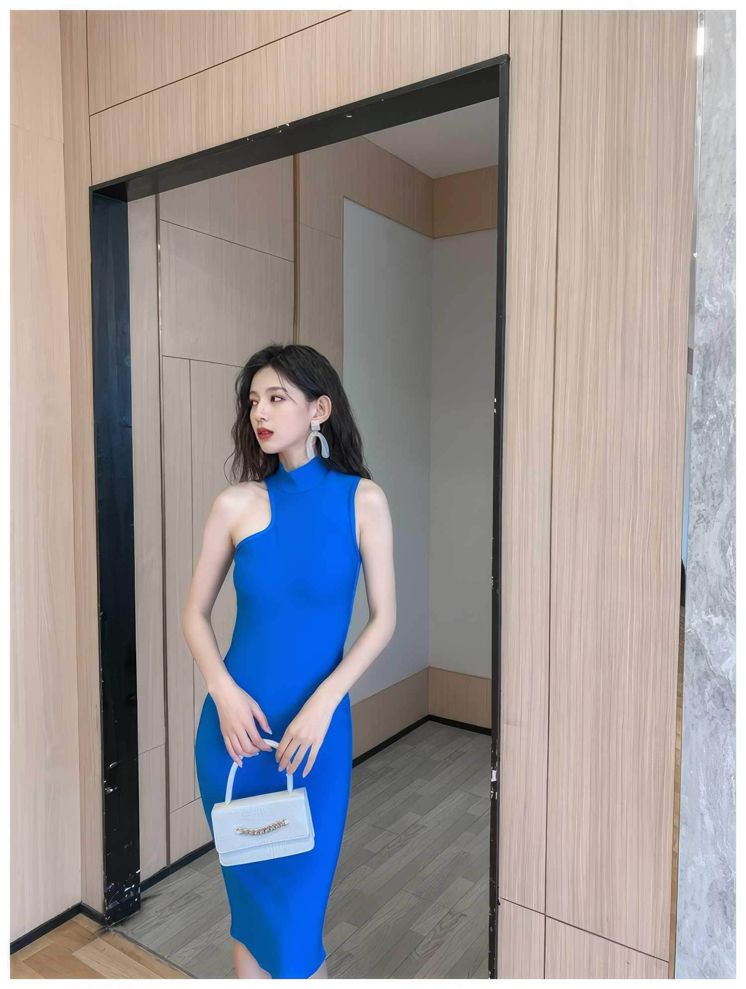 High Neck Cutout Sleeves Bandage Midi Dress