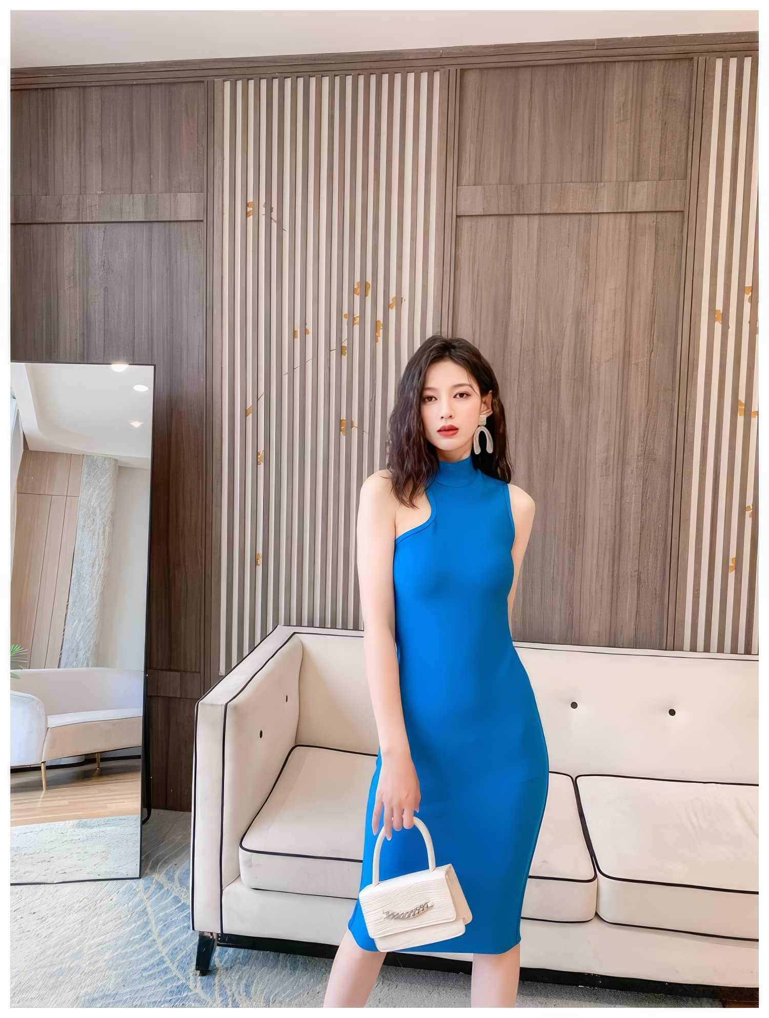 High Neck Cutout Sleeves Bandage Midi Dress