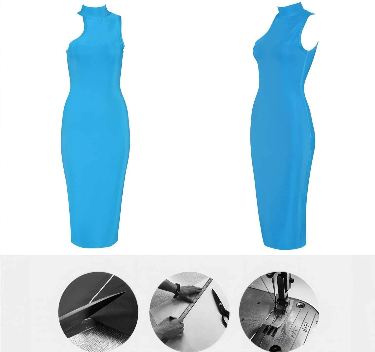 High Neck Cutout Sleeves Bandage Midi Dress