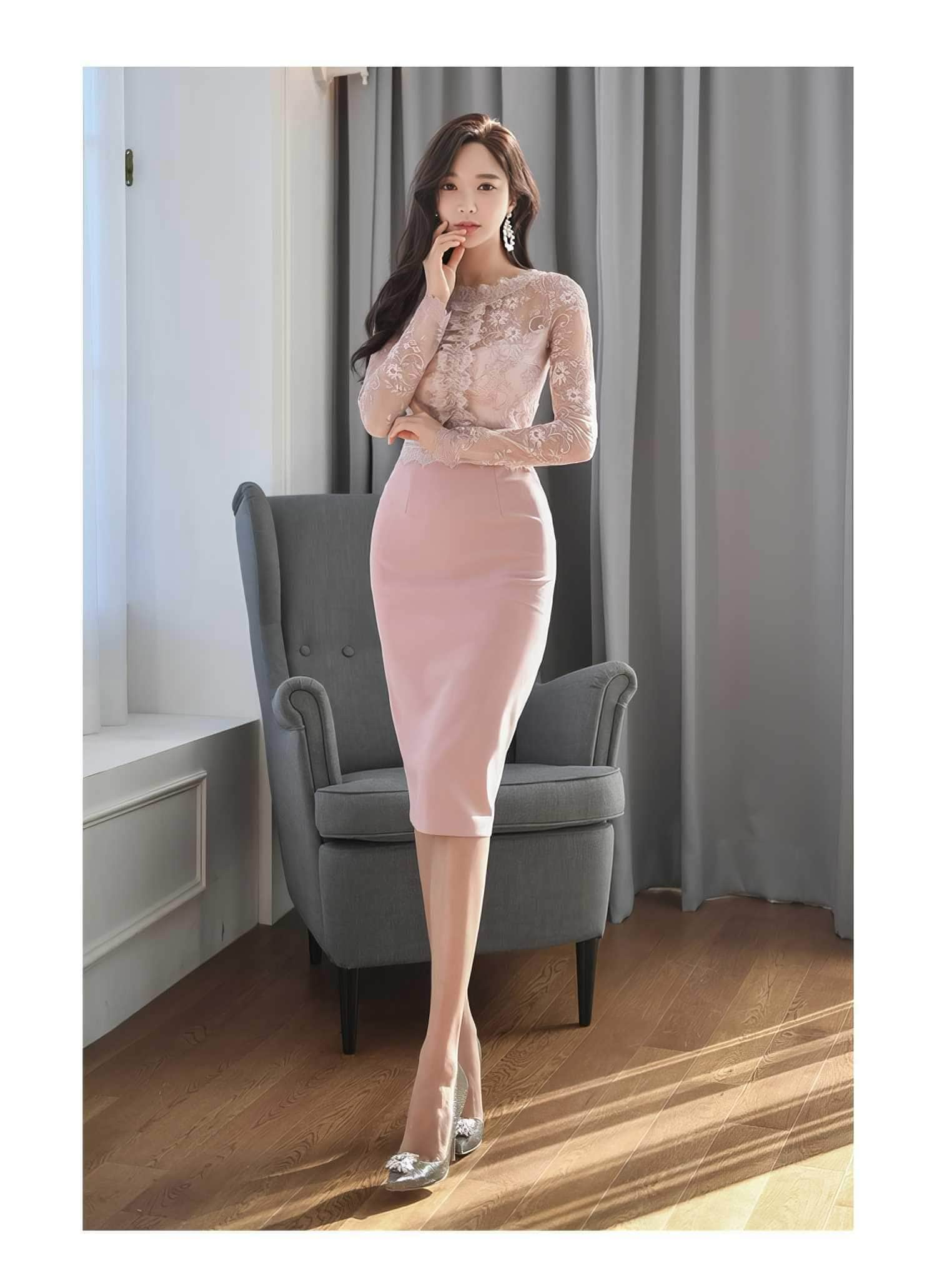 High Neck Long Sleeve Lace Slim Fit Dress