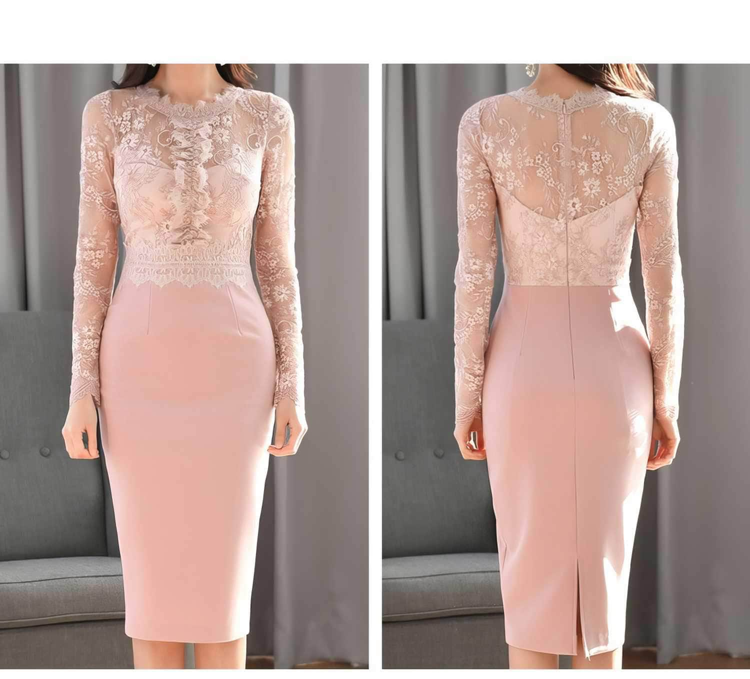 High Neck Long Sleeve Lace Slim Fit Dress