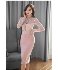 High Neck Long Sleeve Lace Slim Fit Dress